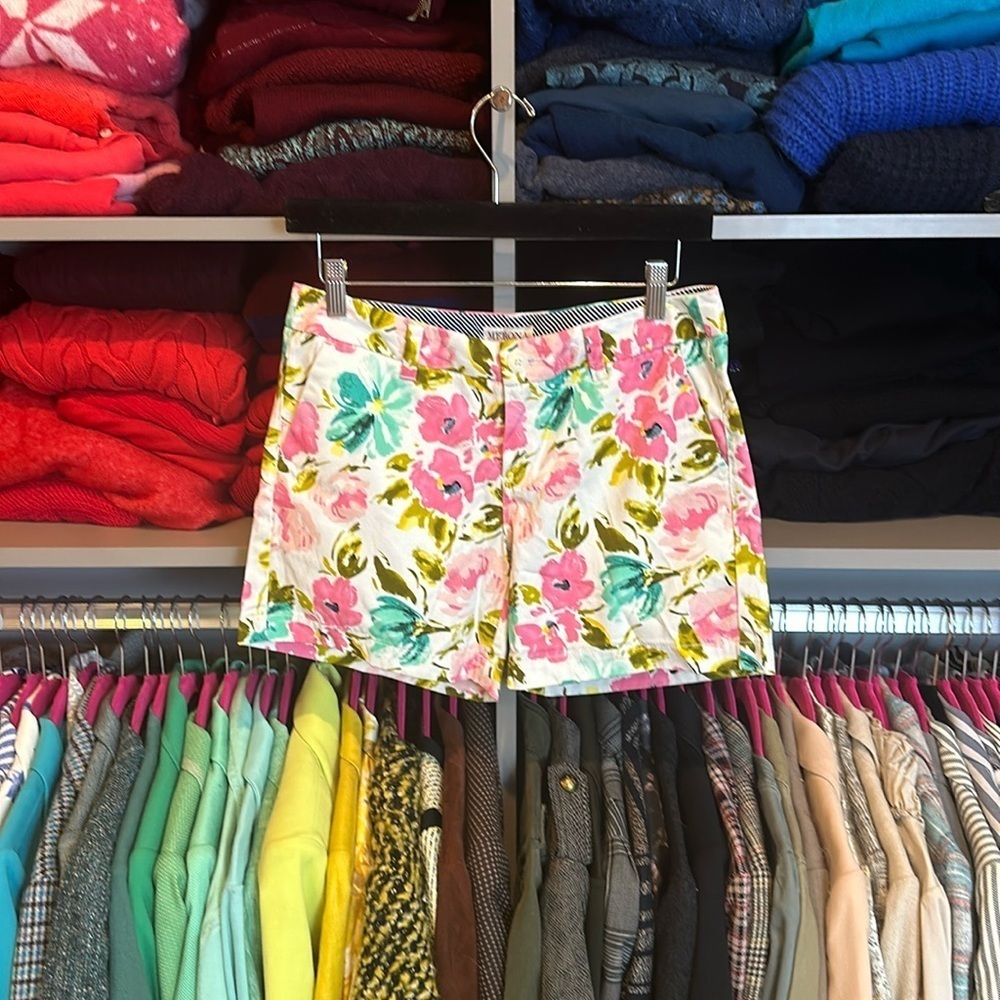 Merona white with pink/green flower print shorts size 2